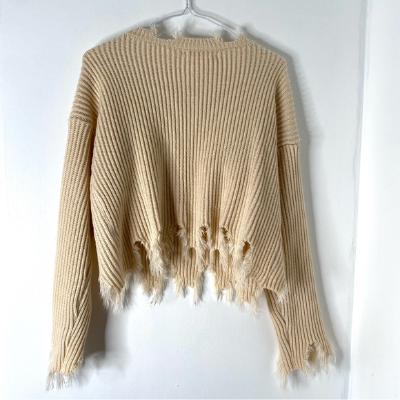 ROMWE Cream Knit Oversized Destroyed Sweater - Picture 5 of 7